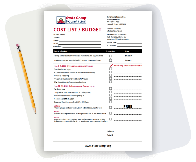 Stats Camp Statistical Methods Training Cost List and Budget Template
